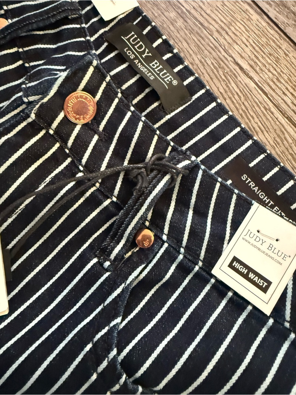 Judy Blue Navy and White Pinstripe High-Waist Jeans - Picture 3 of 5